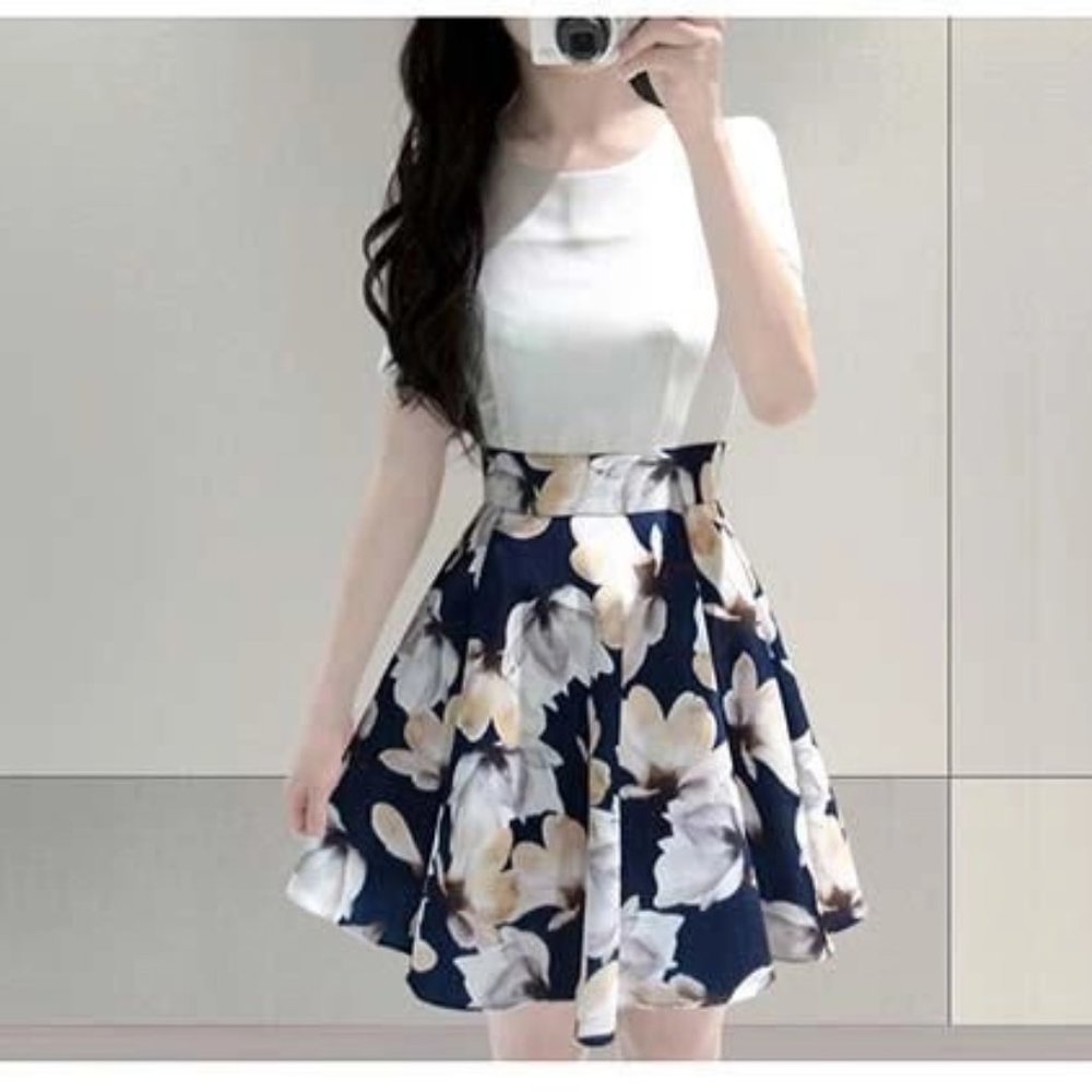 Floral Mock Two-Piece Dress